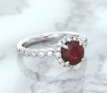 Load image into Gallery viewer, 1.75ct Unheated GIA Certified Round Ruby Ring with Diamond Halo in 18K White Gold