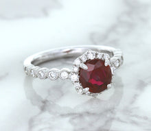 Load image into Gallery viewer, 1.75ct Unheated GIA Certified Round Ruby Ring with Diamond Halo in 18K White Gold