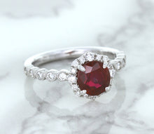 Load image into Gallery viewer, 1.75ct Unheated GIA Certified Round Ruby Ring with Diamond Halo in 18K White Gold