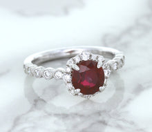 Load image into Gallery viewer, 1.75ct Unheated GIA Certified Round Ruby Ring with Diamond Halo in 18K White Gold