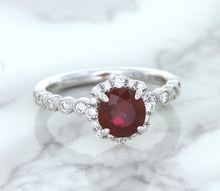 Load image into Gallery viewer, 1.75ct Unheated GIA Certified Round Ruby Ring with Diamond Halo in 18K White Gold