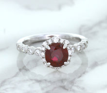 Load image into Gallery viewer, 1.75ct Unheated GIA Certified Round Ruby Ring with Diamond Halo in 18K White Gold