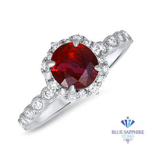 Load image into Gallery viewer, 1.75ct Round Ruby Ring with Diamond Halo in 18K White Gold