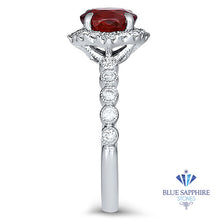 Load image into Gallery viewer, 1.75ct Round Ruby Ring with Diamond Halo in 18K White Gold