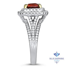 Load image into Gallery viewer, 2.00ct Cushion Ruby Ring with Double Diamond Halo in 18K White Gold