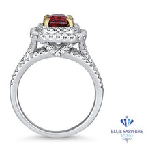 Load image into Gallery viewer, 2.00ct Cushion Ruby Ring with Double Diamond Halo in 18K White Gold