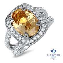 Load image into Gallery viewer, 6.58ct Oval Orangy Peach Sapphire with diamond halo in 0