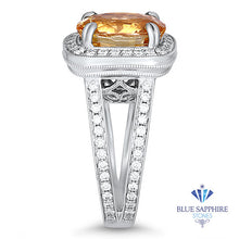 Load image into Gallery viewer, 6.58ct Oval Orangy Peach Sapphire with diamond halo in 0