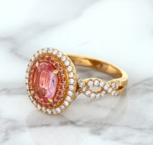 Load image into Gallery viewer, 2.07ct. Oval Padparadscha Ring with Sapphire and Diamond Halo in 18K Rose Gold