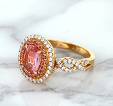 Load image into Gallery viewer, 2.07ct. Oval Padparadscha Ring with Sapphire and Diamond Halo in 18K Rose Gold