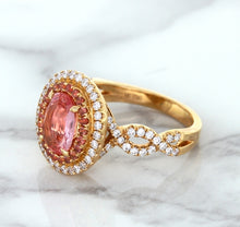 Load image into Gallery viewer, 2.07ct. Oval Padparadscha Ring with Sapphire and Diamond Halo in 18K Rose Gold