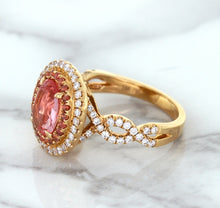 Load image into Gallery viewer, 2.07ct. Oval Padparadscha Ring with Sapphire and Diamond Halo in 18K Rose Gold