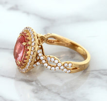 Load image into Gallery viewer, 2.07ct. Oval Padparadscha Ring with Sapphire and Diamond Halo in 18K Rose Gold