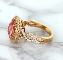 Load image into Gallery viewer, 2.07ct. Oval Padparadscha Ring with Sapphire and Diamond Halo in 18K Rose Gold