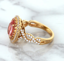 Load image into Gallery viewer, 2.07ct. Oval Padparadscha Ring with Sapphire and Diamond Halo in 18K Rose Gold
