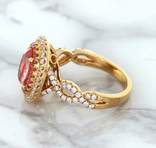 Load image into Gallery viewer, 2.07ct. Oval Padparadscha Ring with Sapphire and Diamond Halo in 18K Rose Gold