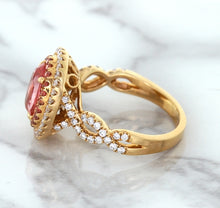 Load image into Gallery viewer, 2.07ct. Oval Padparadscha Ring with Sapphire and Diamond Halo in 18K Rose Gold