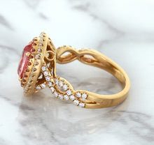 Load image into Gallery viewer, 2.07ct. Oval Padparadscha Ring with Sapphire and Diamond Halo in 18K Rose Gold