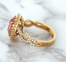 Load image into Gallery viewer, 2.07ct. Oval Padparadscha Ring with Sapphire and Diamond Halo in 18K Rose Gold