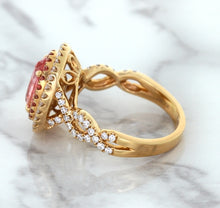 Load image into Gallery viewer, 2.07ct. Oval Padparadscha Ring with Sapphire and Diamond Halo in 18K Rose Gold