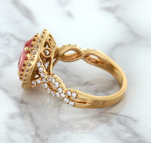 Load image into Gallery viewer, 2.07ct. Oval Padparadscha Ring with Sapphire and Diamond Halo in 18K Rose Gold