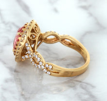 Load image into Gallery viewer, 2.07ct. Oval Padparadscha Ring with Sapphire and Diamond Halo in 18K Rose Gold