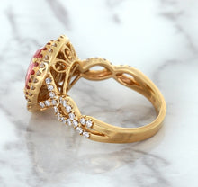 Load image into Gallery viewer, 2.07ct. Oval Padparadscha Ring with Sapphire and Diamond Halo in 18K Rose Gold