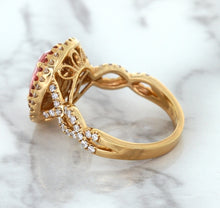 Load image into Gallery viewer, 2.07ct. Oval Padparadscha Ring with Sapphire and Diamond Halo in 18K Rose Gold