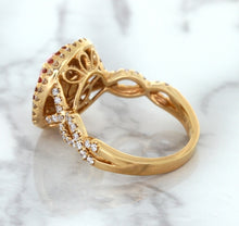 Load image into Gallery viewer, 2.07ct. Oval Padparadscha Ring with Sapphire and Diamond Halo in 18K Rose Gold