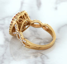 Load image into Gallery viewer, 2.07ct. Oval Padparadscha Ring with Sapphire and Diamond Halo in 18K Rose Gold