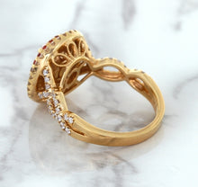 Load image into Gallery viewer, 2.07ct. Oval Padparadscha Ring with Sapphire and Diamond Halo in 18K Rose Gold