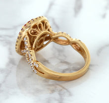 Load image into Gallery viewer, 2.07ct. Oval Padparadscha Ring with Sapphire and Diamond Halo in 18K Rose Gold