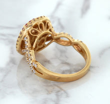 Load image into Gallery viewer, 2.07ct. Oval Padparadscha Ring with Sapphire and Diamond Halo in 18K Rose Gold