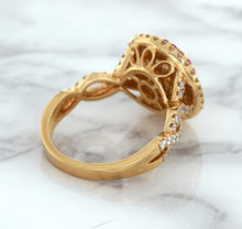 Load image into Gallery viewer, 2.07ct. Oval Padparadscha Ring with Sapphire and Diamond Halo in 18K Rose Gold