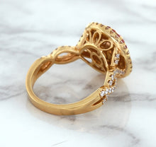 Load image into Gallery viewer, 2.07ct. Oval Padparadscha Ring with Sapphire and Diamond Halo in 18K Rose Gold