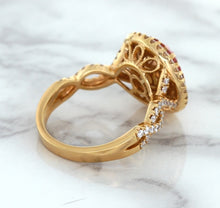 Load image into Gallery viewer, 2.07ct. Oval Padparadscha Ring with Sapphire and Diamond Halo in 18K Rose Gold