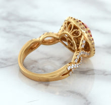 Load image into Gallery viewer, 2.07ct. Oval Padparadscha Ring with Sapphire and Diamond Halo in 18K Rose Gold