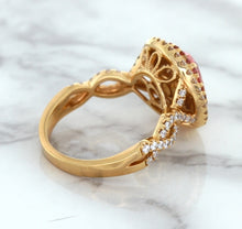 Load image into Gallery viewer, 2.07ct. Oval Padparadscha Ring with Sapphire and Diamond Halo in 18K Rose Gold