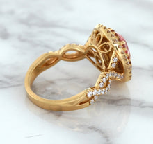 Load image into Gallery viewer, 2.07ct. Oval Padparadscha Ring with Sapphire and Diamond Halo in 18K Rose Gold