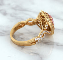 Load image into Gallery viewer, 2.07ct. Oval Padparadscha Ring with Sapphire and Diamond Halo in 18K Rose Gold