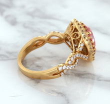 Load image into Gallery viewer, 2.07ct. Oval Padparadscha Ring with Sapphire and Diamond Halo in 18K Rose Gold