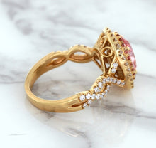 Load image into Gallery viewer, 2.07ct. Oval Padparadscha Ring with Sapphire and Diamond Halo in 18K Rose Gold