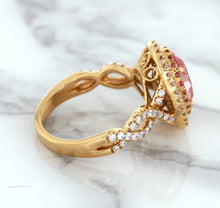 Load image into Gallery viewer, 2.07ct. Oval Padparadscha Ring with Sapphire and Diamond Halo in 18K Rose Gold
