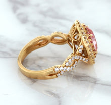Load image into Gallery viewer, 2.07ct. Oval Padparadscha Ring with Sapphire and Diamond Halo in 18K Rose Gold