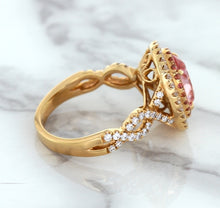 Load image into Gallery viewer, 2.07ct. Oval Padparadscha Ring with Sapphire and Diamond Halo in 18K Rose Gold