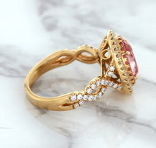 Load image into Gallery viewer, 2.07ct. Oval Padparadscha Ring with Sapphire and Diamond Halo in 18K Rose Gold
