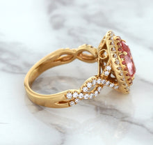 Load image into Gallery viewer, 2.07ct. Oval Padparadscha Ring with Sapphire and Diamond Halo in 18K Rose Gold
