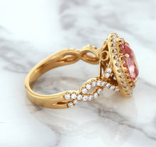 Load image into Gallery viewer, 2.07ct. Oval Padparadscha Ring with Sapphire and Diamond Halo in 18K Rose Gold