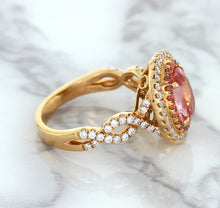 Load image into Gallery viewer, 2.07ct. Oval Padparadscha Ring with Sapphire and Diamond Halo in 18K Rose Gold