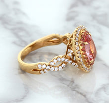 Load image into Gallery viewer, 2.07ct. Oval Padparadscha Ring with Sapphire and Diamond Halo in 18K Rose Gold